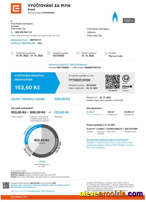 Czech Vyuctovani Za Plyn utility bill